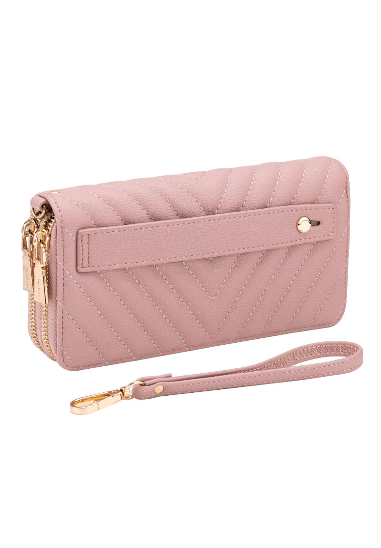 Leather Double Zipper Pocket Wallet with Grip Hand Strap