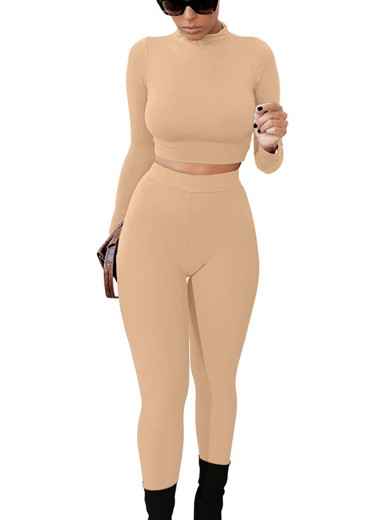 GOKATOSAU Women's Sexy 2 Piece Outfits Long Sleeve Crop Top Pants Set Club Jumpsuits