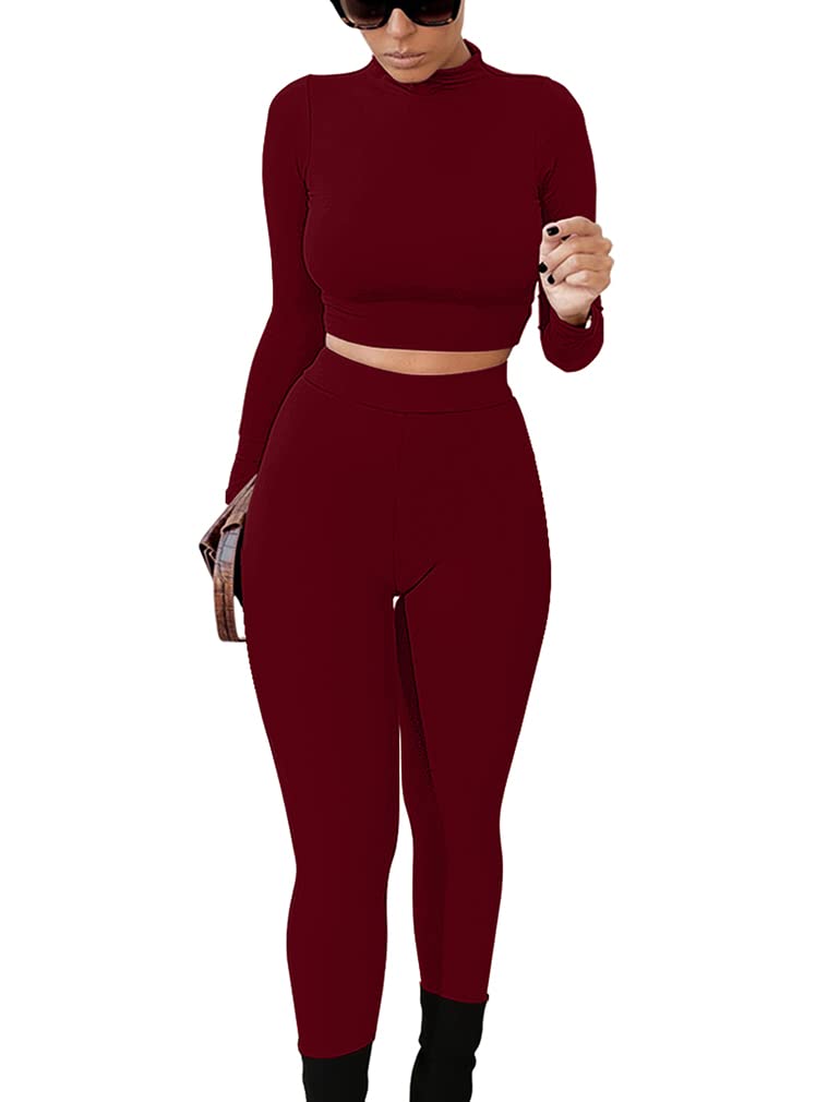 GOKATOSAU Women's Sexy 2 Piece Outfits Long Sleeve Crop Top Pants Set Club Jumpsuits