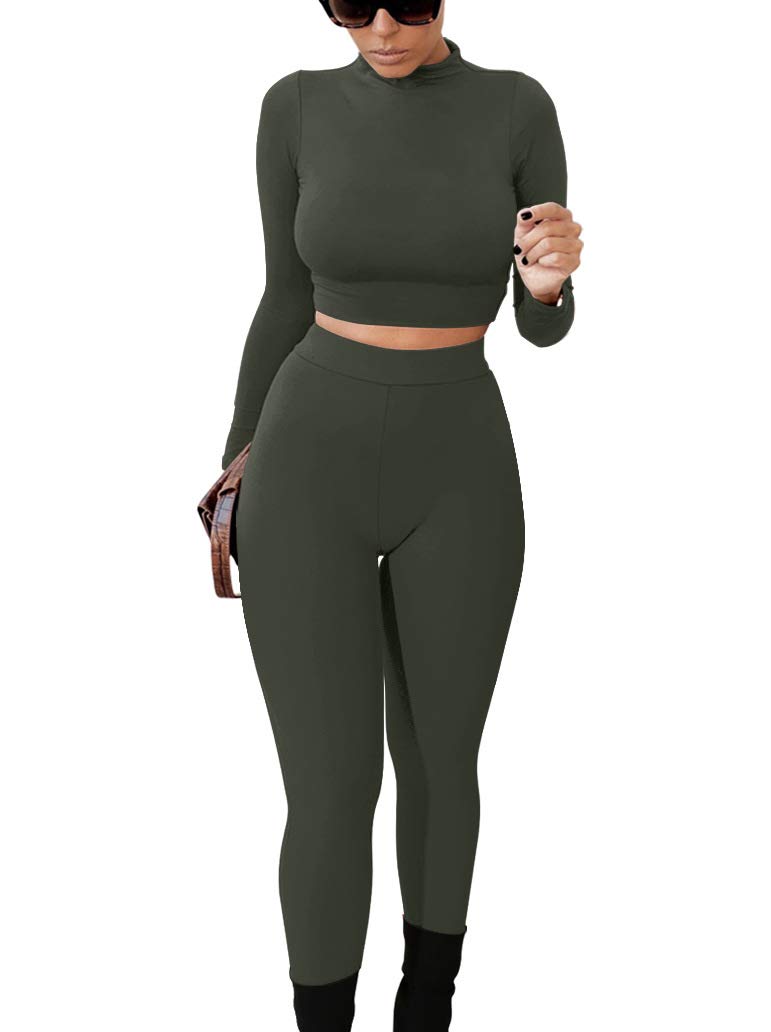 GOKATOSAU Women's Sexy 2 Piece Outfits Long Sleeve Crop Top Pants Set Club Jumpsuits