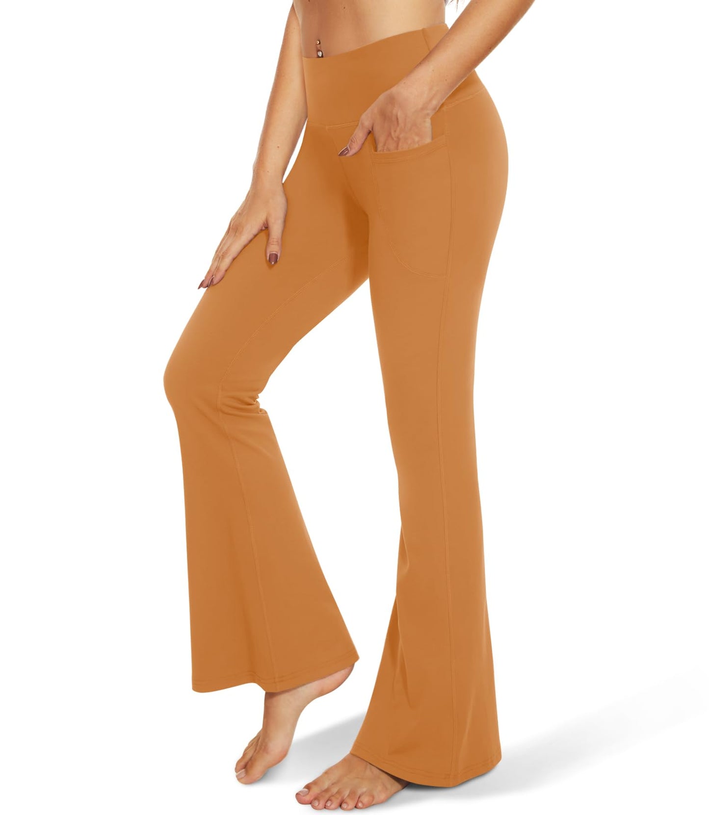 TNNZEET Black Flare Leggings for Women, Crossover Yoga Pants with Pockets Bootcut Flared Leggings