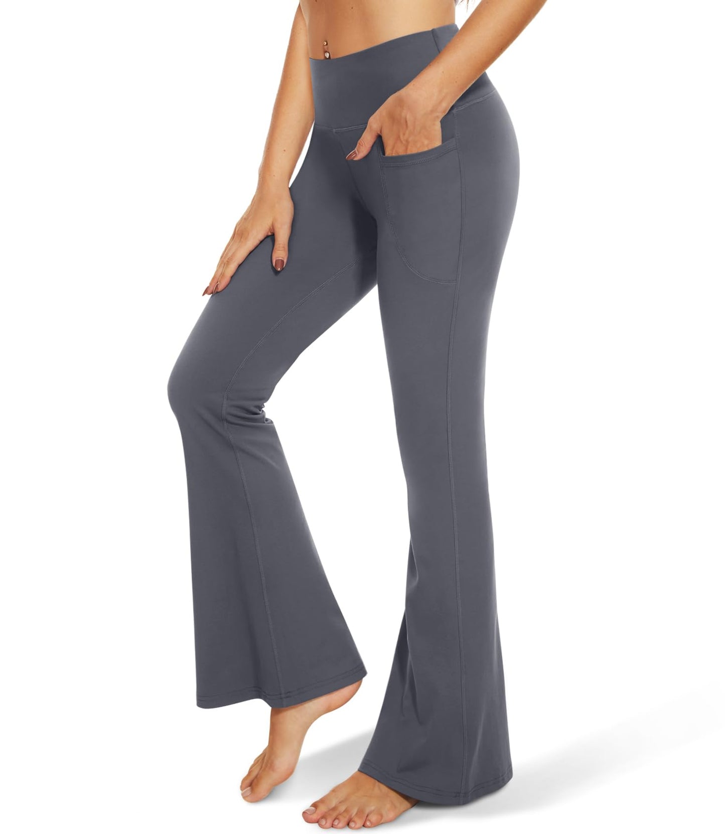 TNNZEET Black Flare Leggings for Women, Crossover Yoga Pants with Pockets Bootcut Flared Leggings