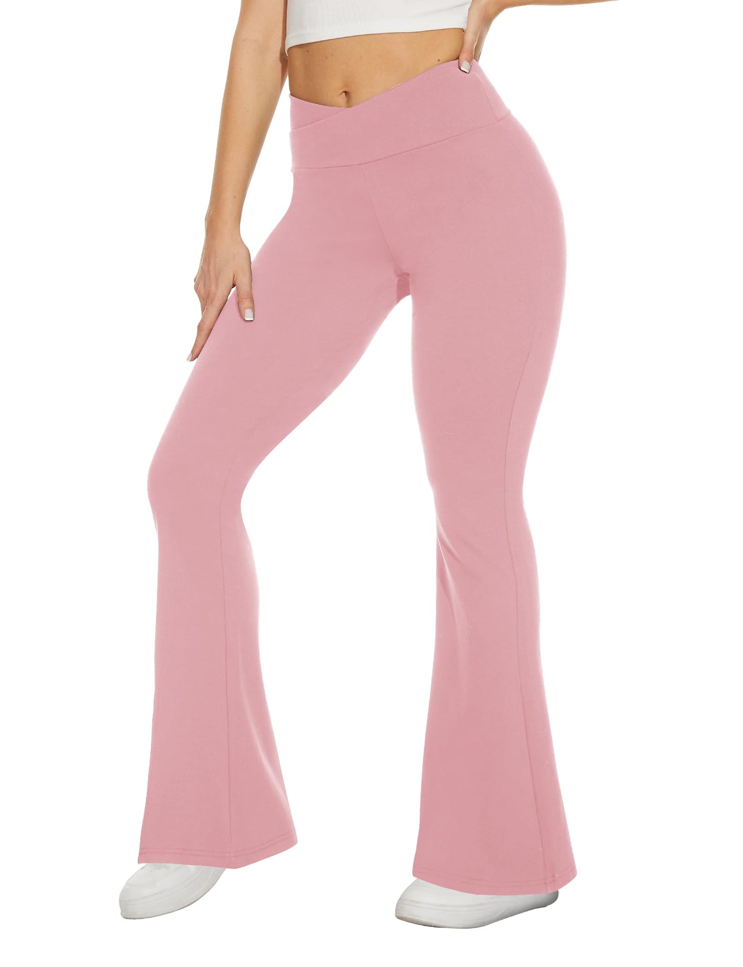 TNNZEET Black Flare Leggings for Women, Crossover Yoga Pants with Pockets Bootcut Flared Leggings