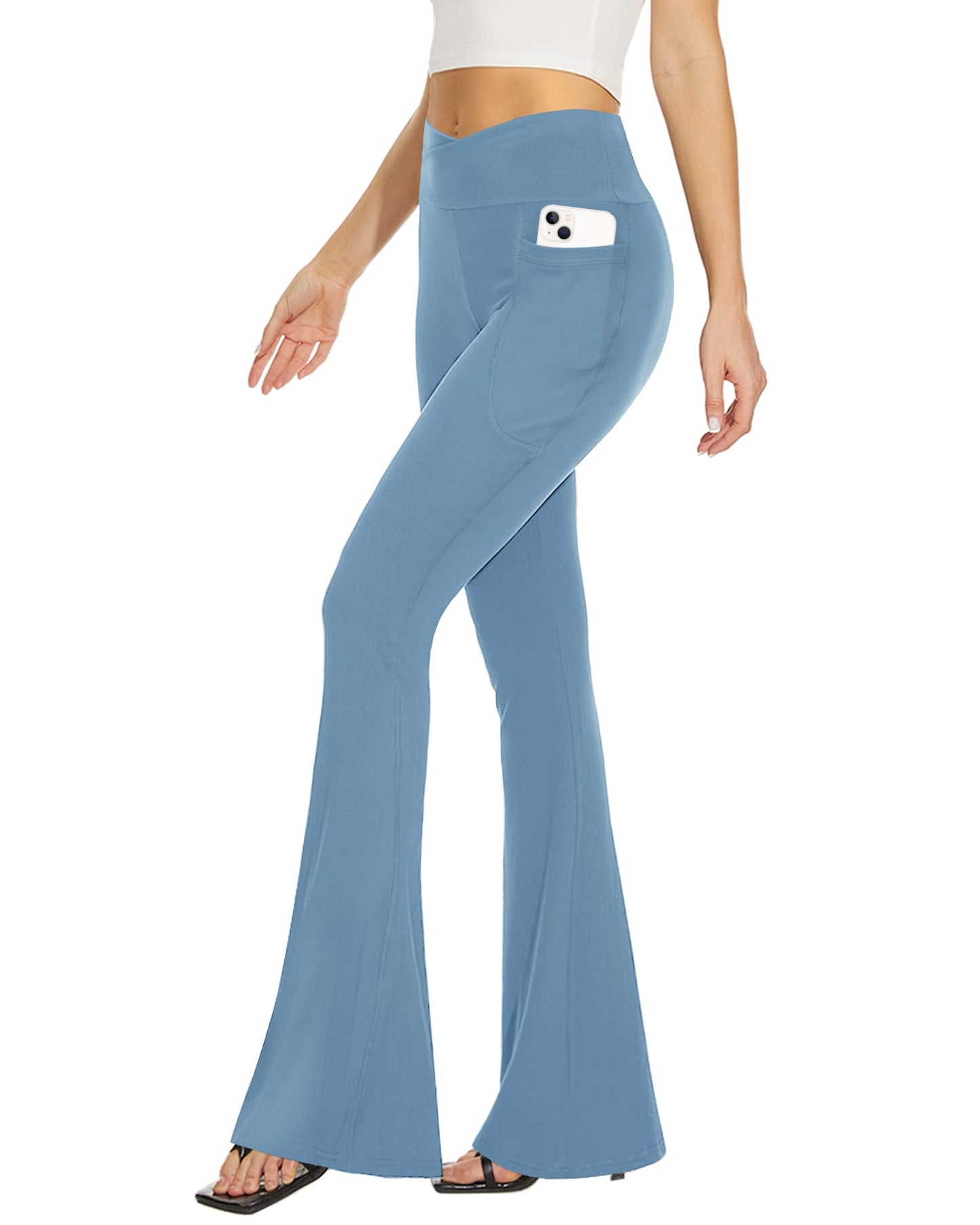 TNNZEET Black Flare Leggings for Women, Crossover Yoga Pants with Pockets Bootcut Flared Leggings