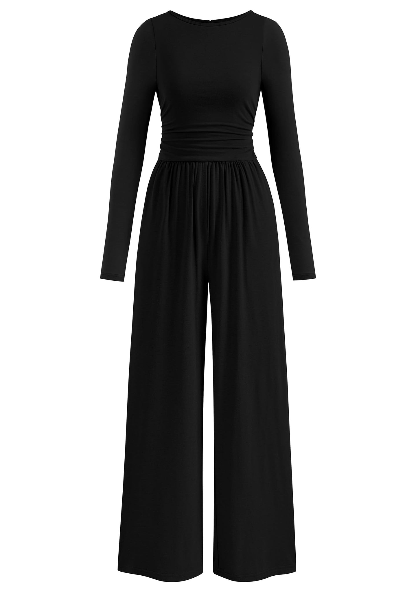 PRETTYGARDEN One Piece Jumpsuits for Women Dressy Casual Long Sleeve Crewneck Wide Leg Romper Overalls Fall Outfits 2025