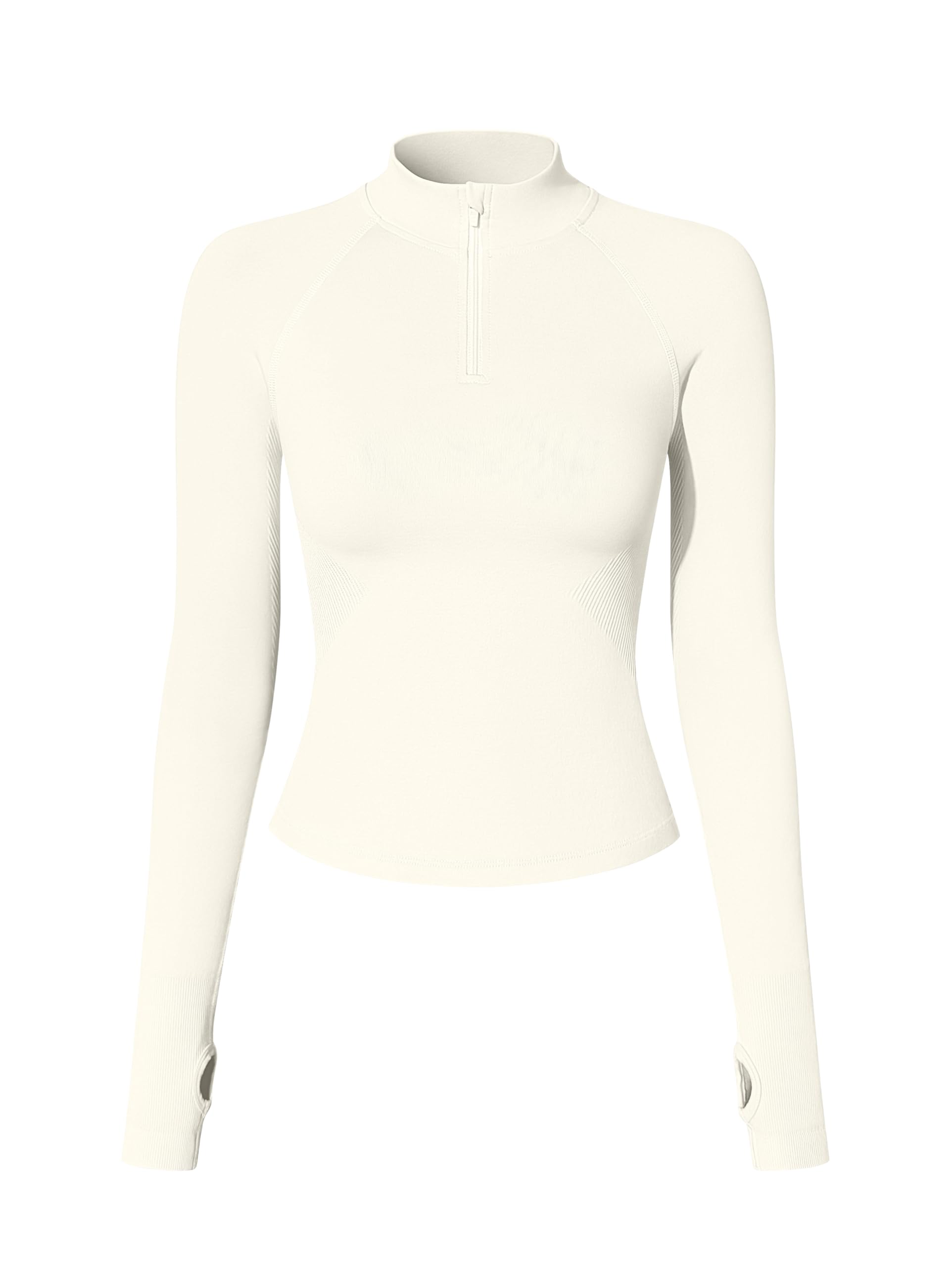 OQQ Workout Shirts Women Long Sleeve Yoga Tops Impact Half Zippy Tunics Running Shirts