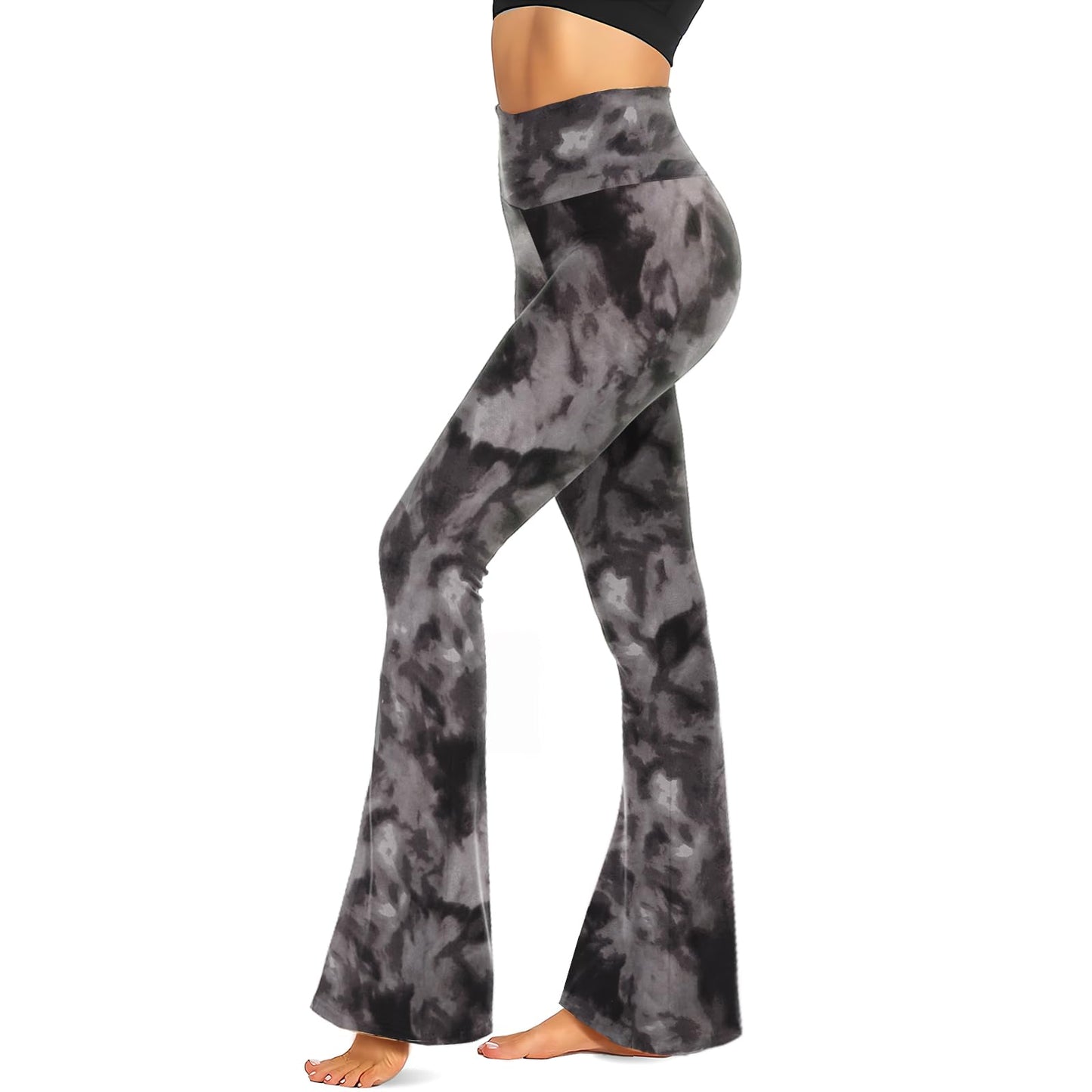 TNNZEET Black Flare Leggings for Women, Crossover Yoga Pants with Pockets Bootcut Flared Leggings