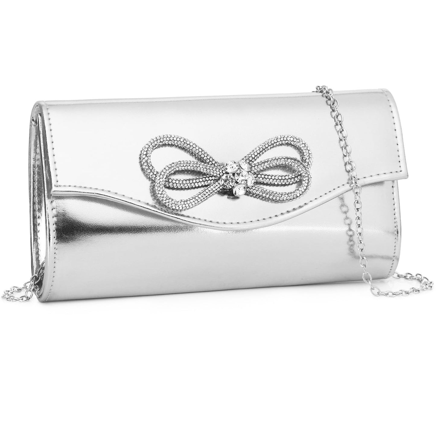 Gurina Evening Clutch Purses for Women Formal Party Clutch Bags Cocktail Prom Shoulder Handbags Shiny Crystal Bow Flap Purses