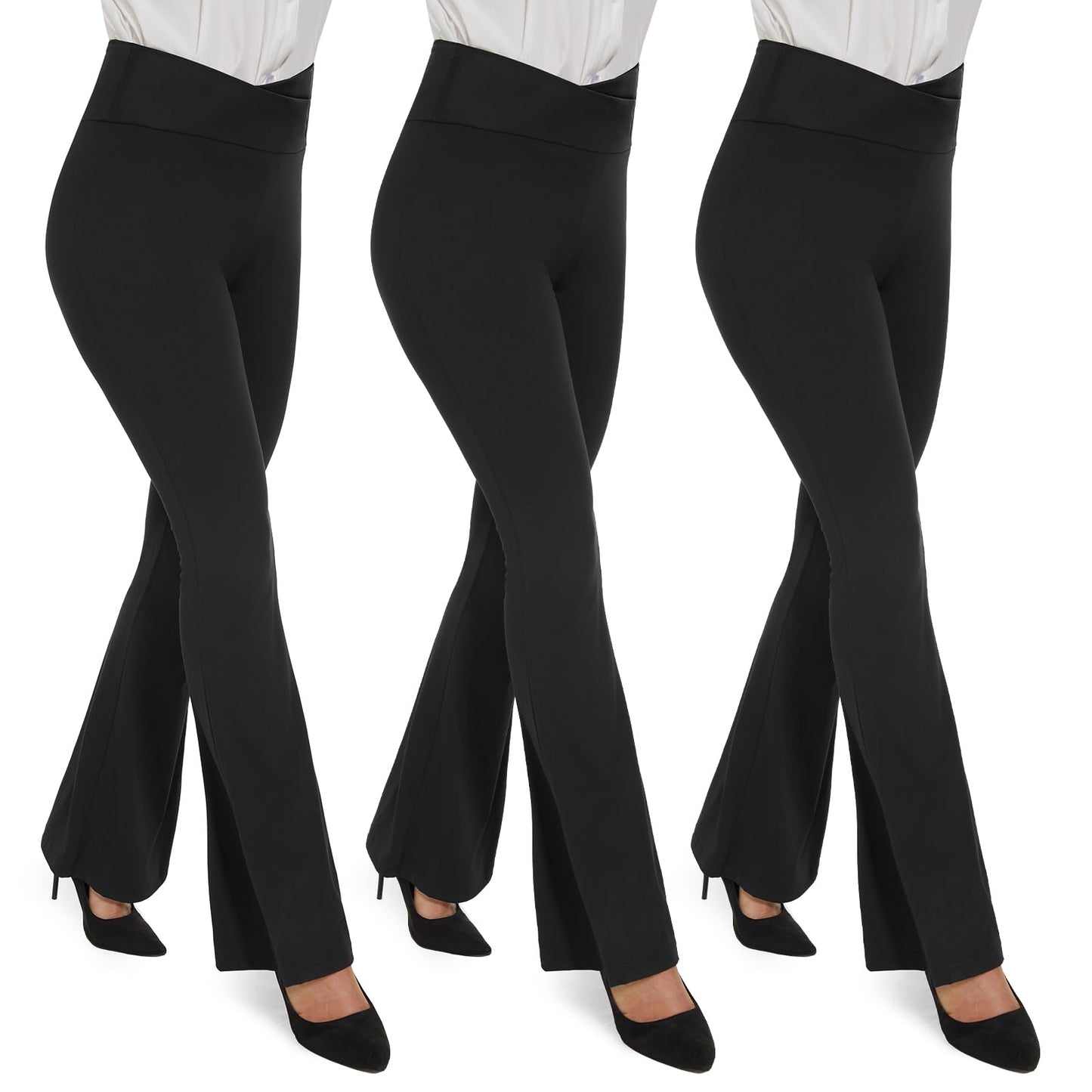 TNNZEET Black Flare Leggings for Women, Crossover Yoga Pants with Pockets Bootcut Flared Leggings