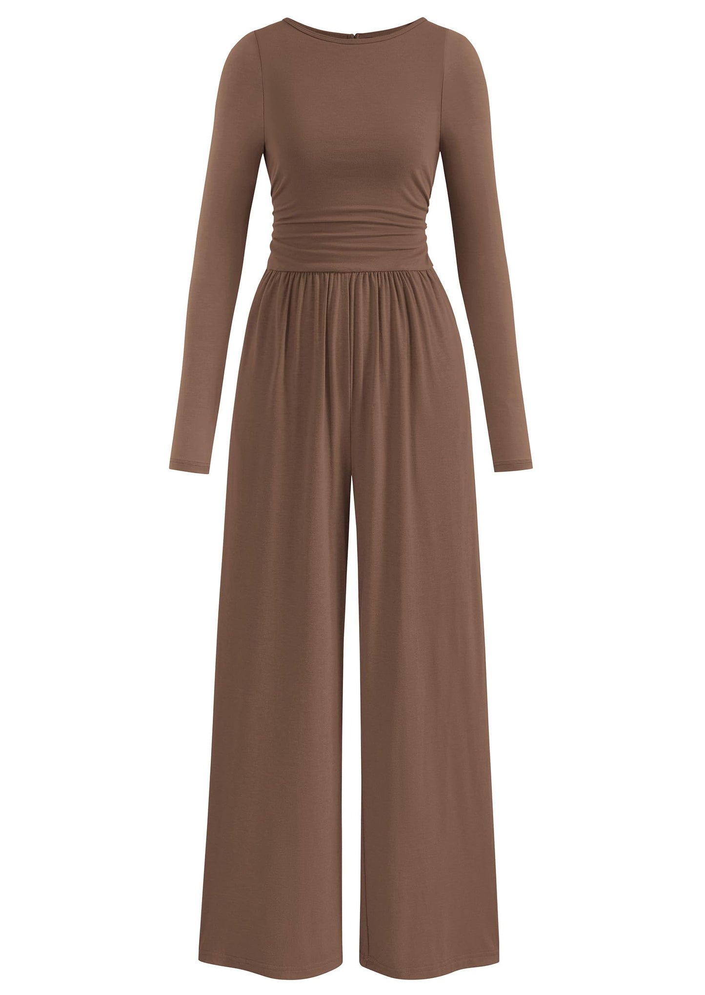 PRETTYGARDEN One Piece Jumpsuits for Women Dressy Casual Long Sleeve Crewneck Wide Leg Romper Overalls Fall Outfits 2025