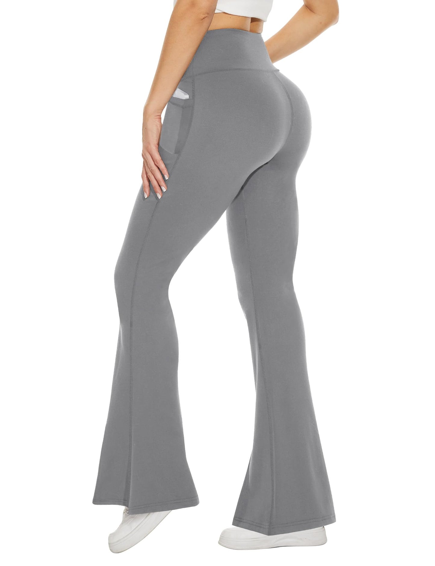 TNNZEET Black Flare Leggings for Women, Crossover Yoga Pants with Pockets Bootcut Flared Leggings