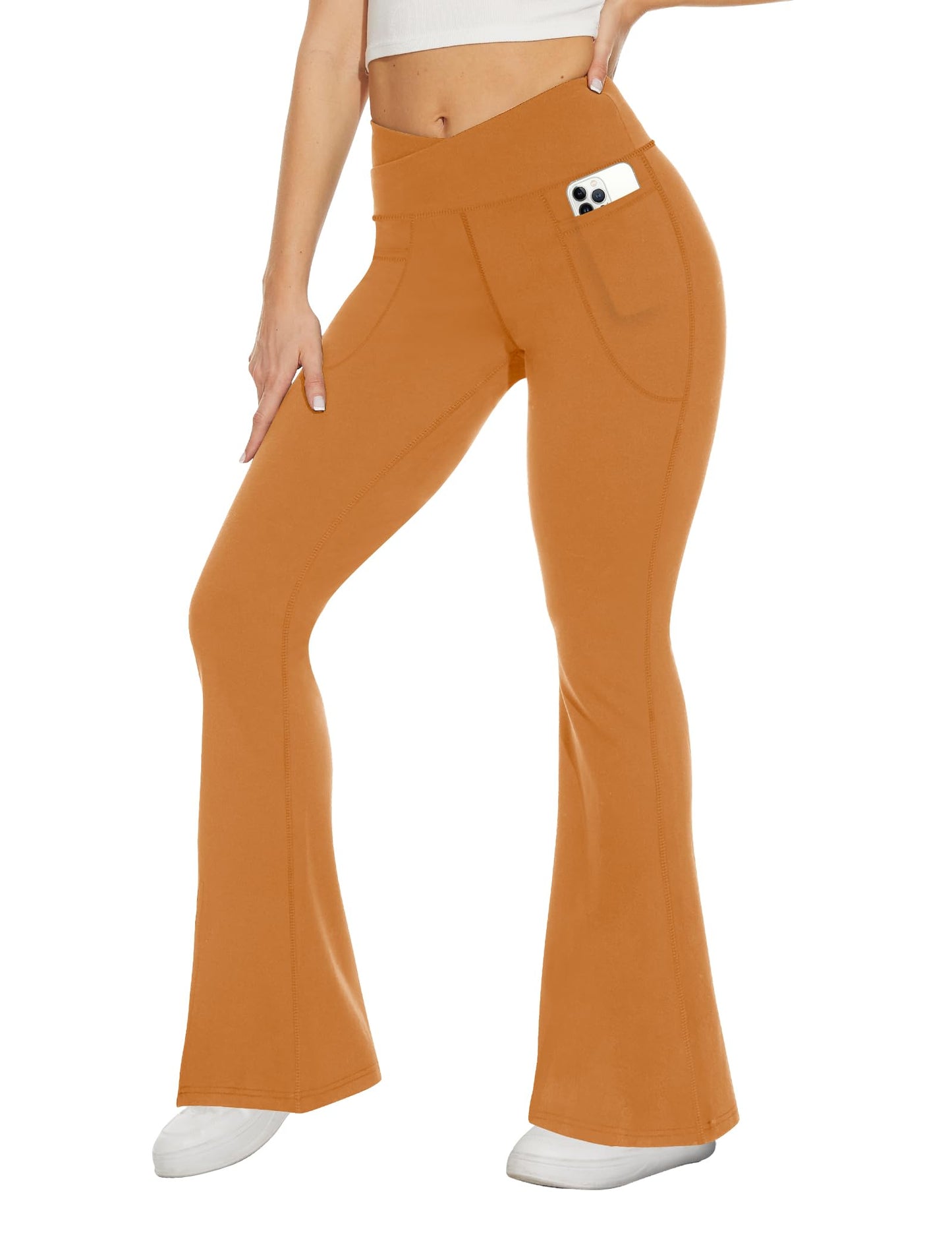 TNNZEET Black Flare Leggings for Women, Crossover Yoga Pants with Pockets Bootcut Flared Leggings
