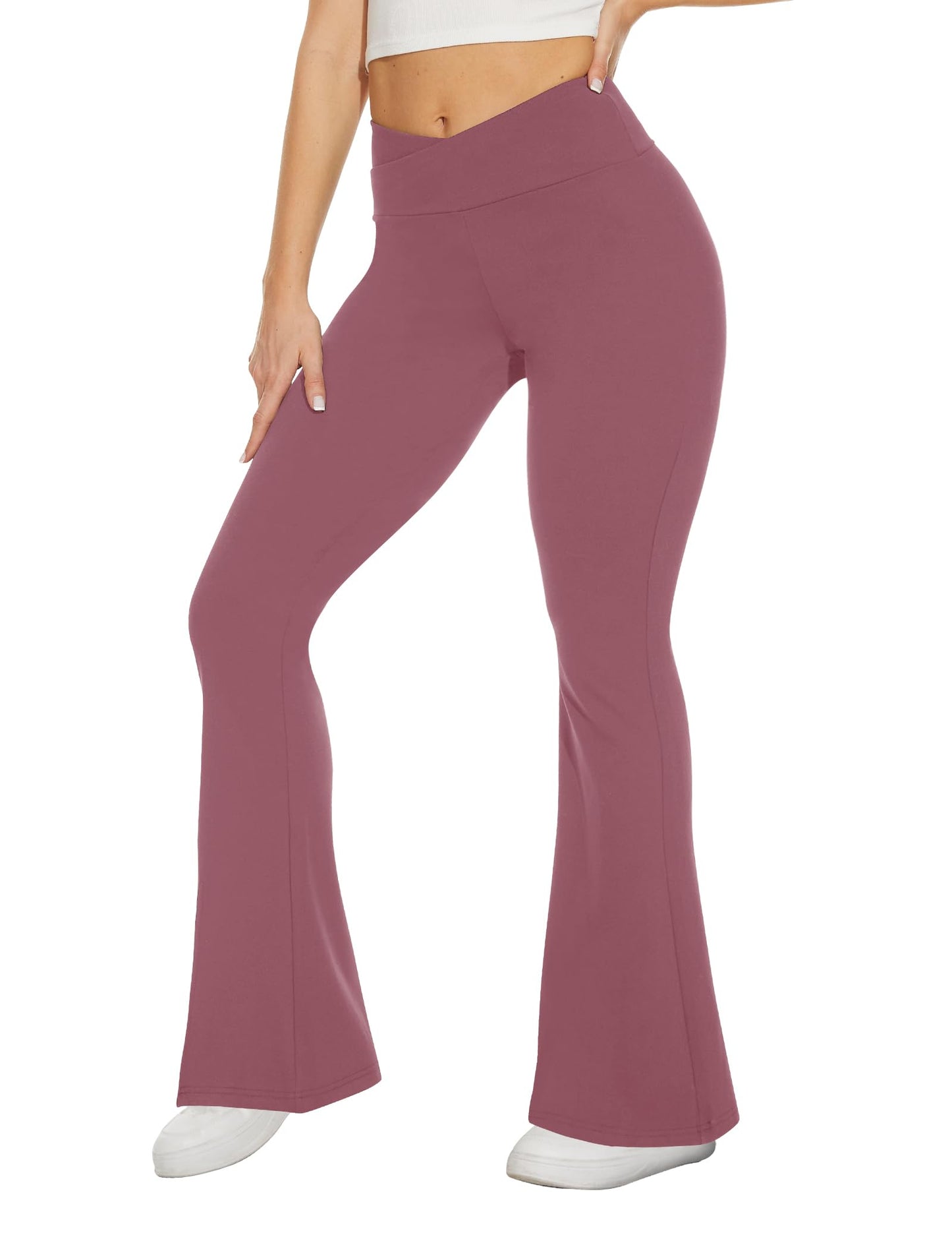 TNNZEET Black Flare Leggings for Women, Crossover Yoga Pants with Pockets Bootcut Flared Leggings