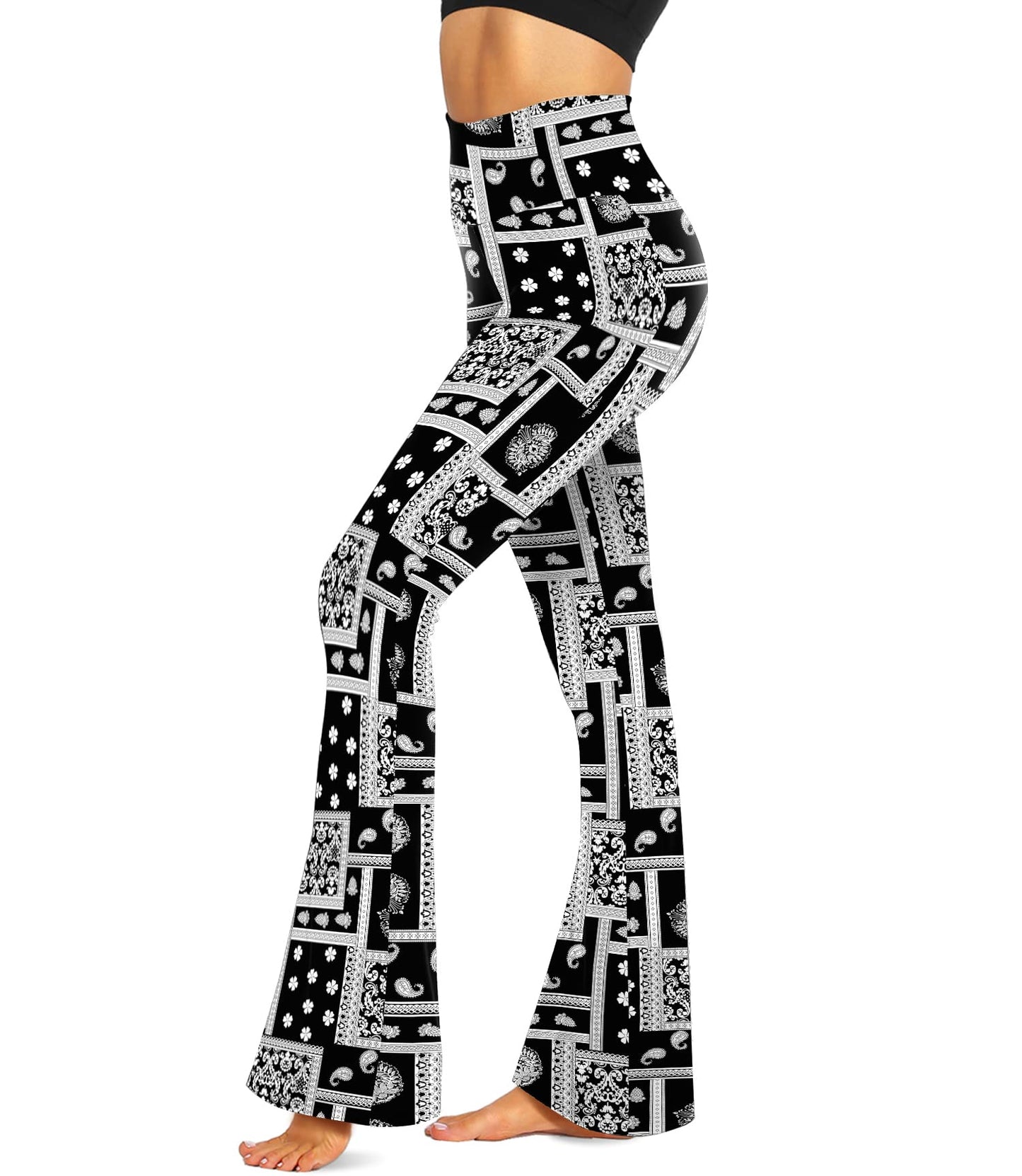 TNNZEET Black Flare Leggings for Women, Crossover Yoga Pants with Pockets Bootcut Flared Leggings