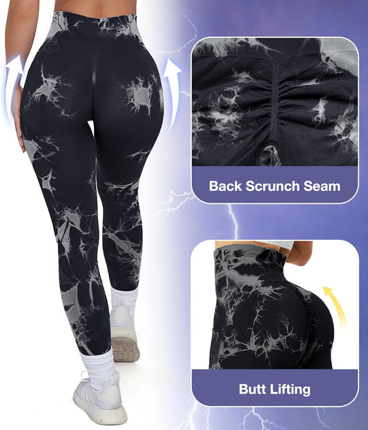 JGS1996 Tie Dye Hidden Scrunch Leggings for Women Tummy Control Butt Lifting Yoga Pants High Waist Compression Workout Tight