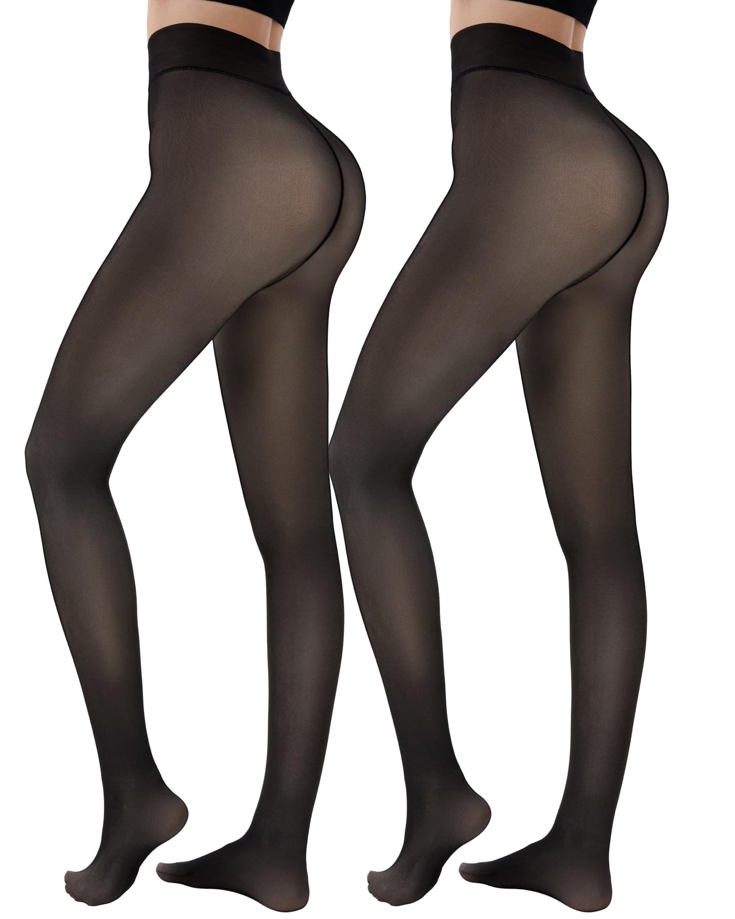 HONGTEYA 2 Pairs Fleece Lined Tights Women - Warm Sheer Pantyhose Fake Translucent Tights Winter Thermal Leggings