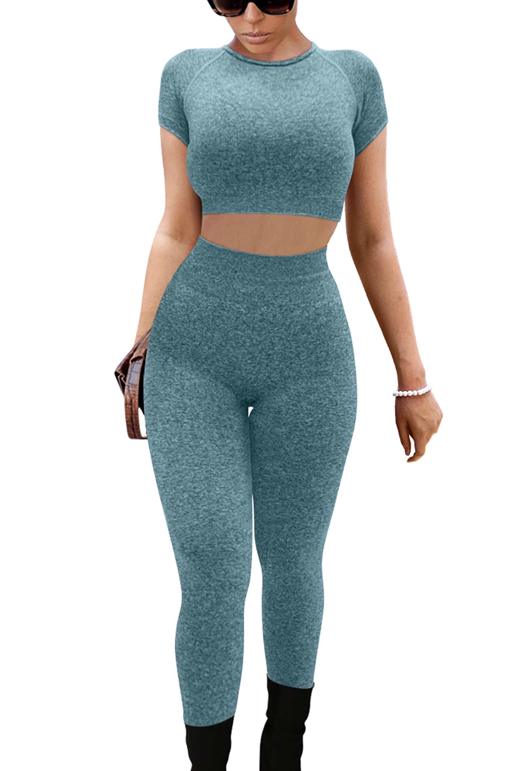GOKATOSAU Women's Sexy 2 Piece Outfits Long Sleeve Crop Top Pants Set Club Jumpsuits