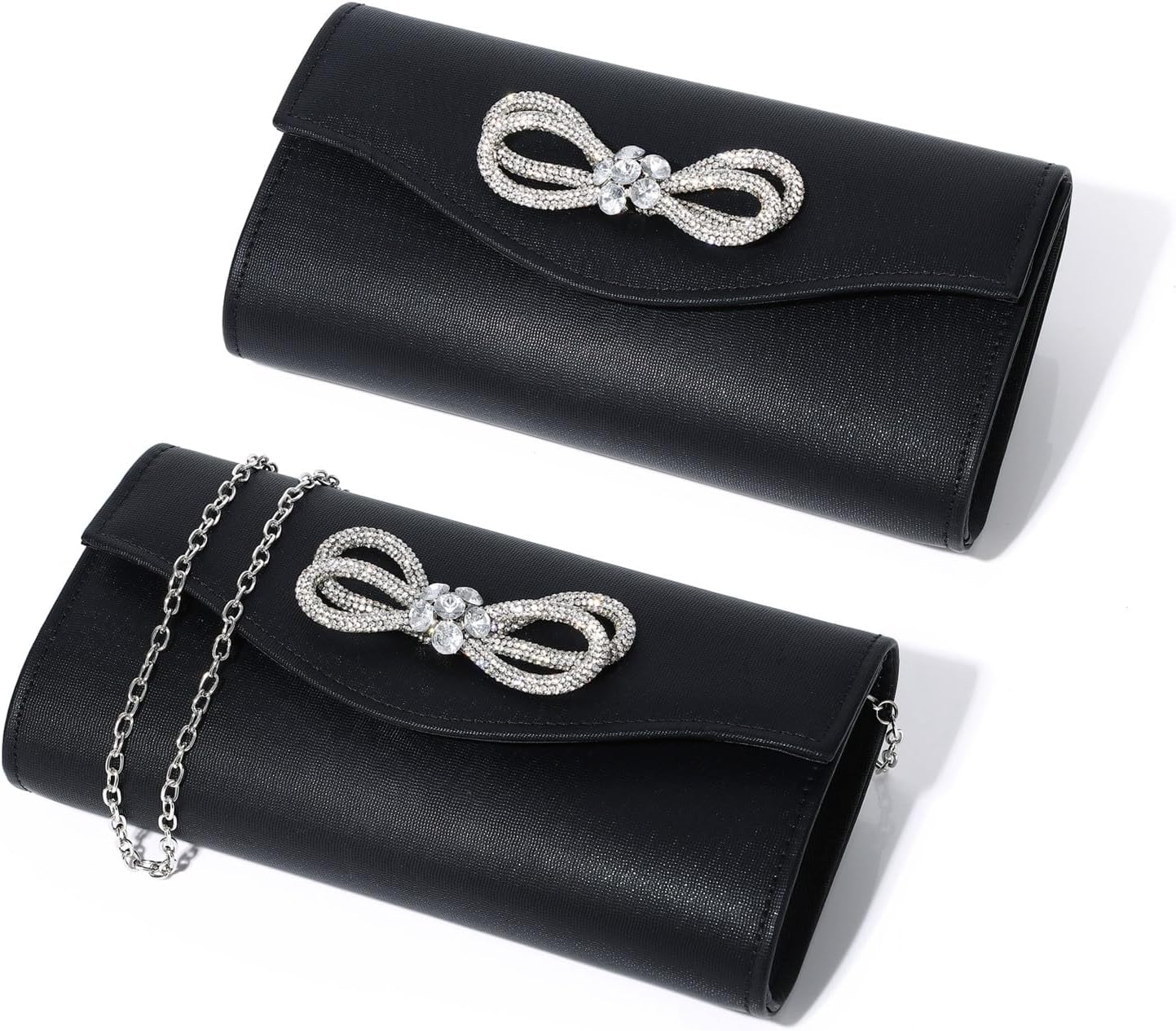 Gurina Evening Clutch Purses for Women Formal Party Clutch Bags Cocktail Prom Shoulder Handbags Shiny Crystal Bow Flap Purses