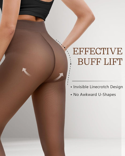 HONGTEYA 2 Pairs Fleece Lined Tights Women - Warm Sheer Pantyhose Fake Translucent Tights Winter Thermal Leggings