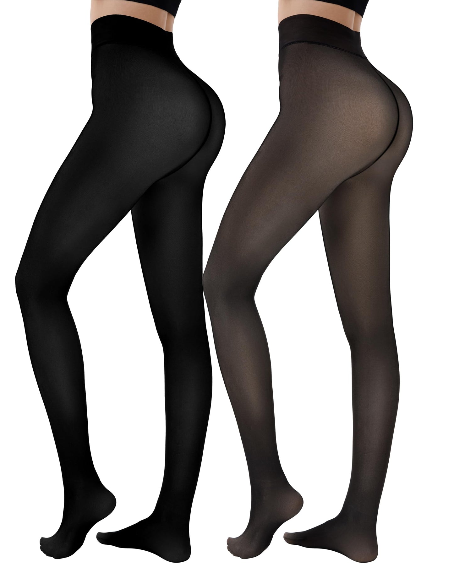 HONGTEYA 2 Pairs Fleece Lined Tights Women - Warm Sheer Pantyhose Fake Translucent Tights Winter Thermal Leggings