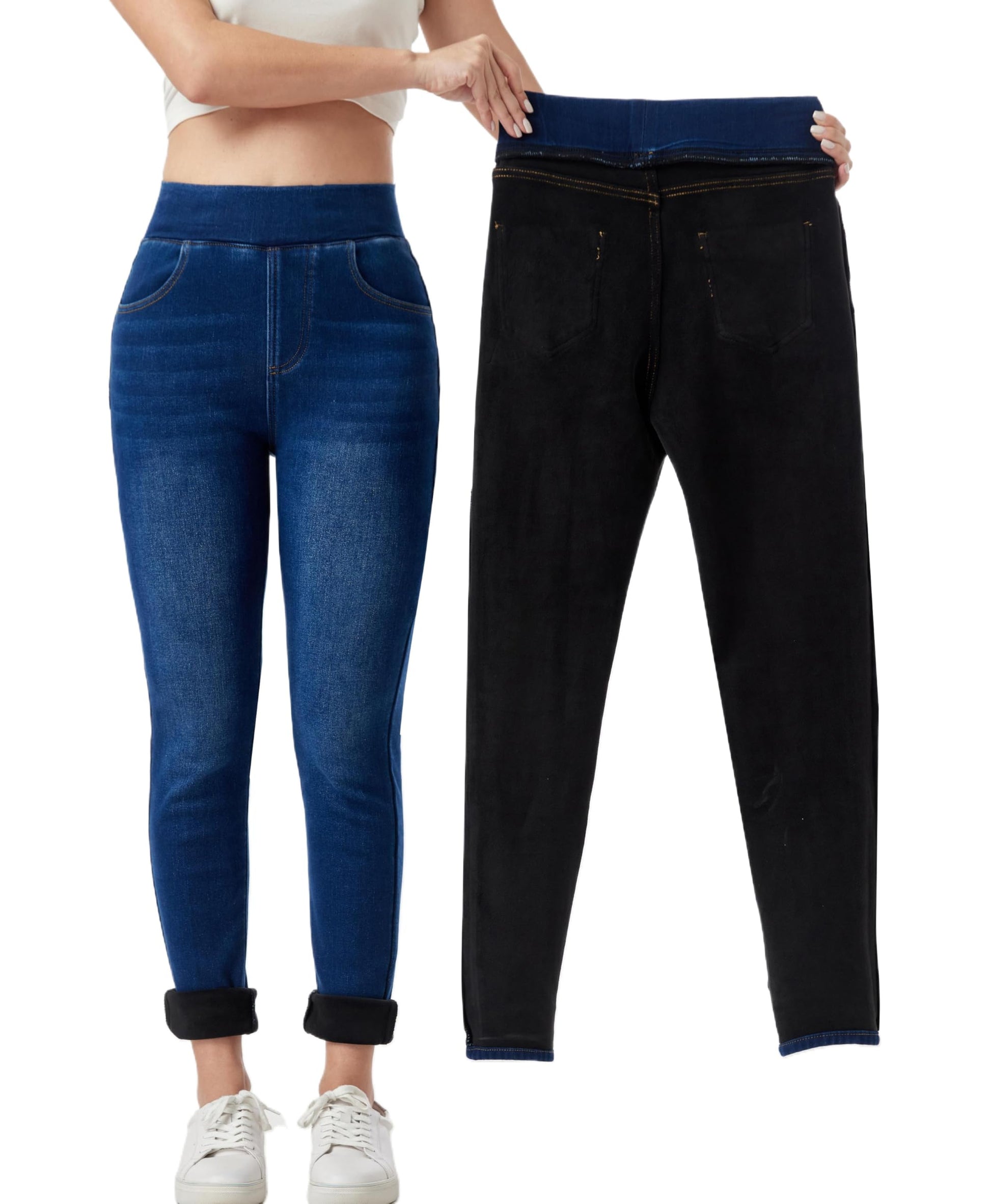 heipeiwa Women's Fleece Lined Jeans Winter Jeggings Thermal Flannel Lined Tummy Control High Waisted Pull on Skinny Jeans