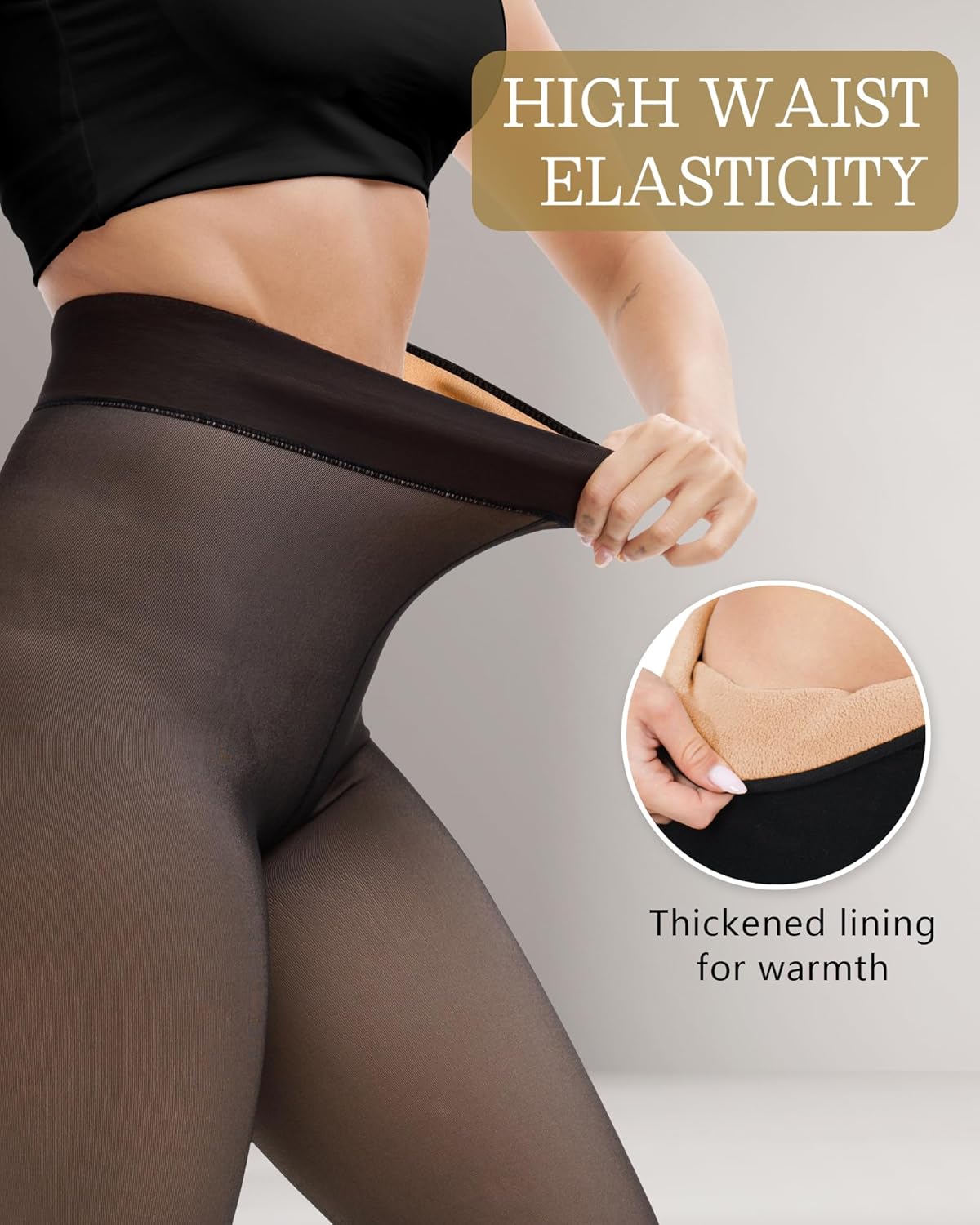 HONGTEYA 2 Pairs Fleece Lined Tights Women - Warm Sheer Pantyhose Fake Translucent Tights Winter Thermal Leggings