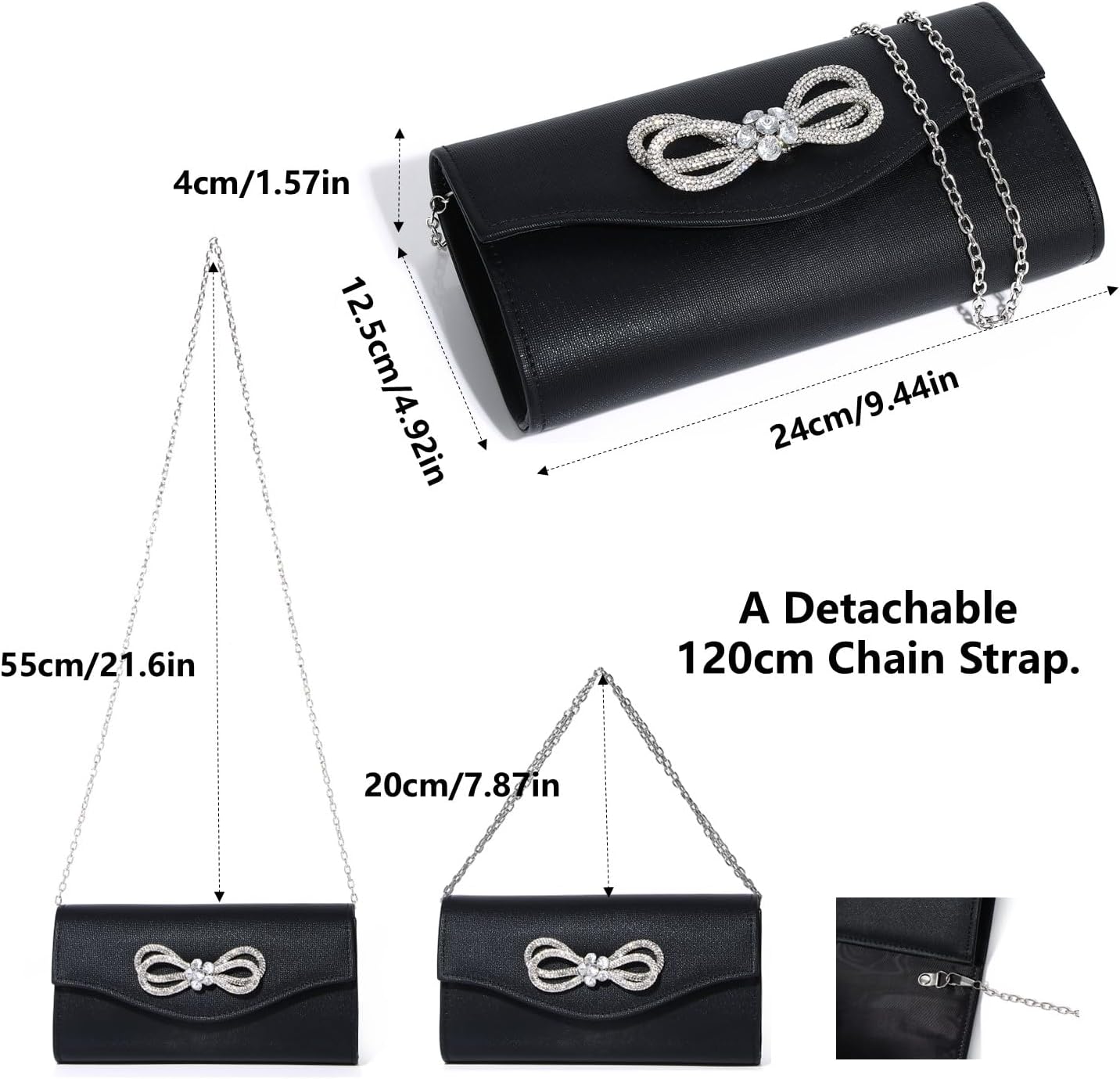 Gurina Evening Clutch Purses for Women Formal Party Clutch Bags Cocktail Prom Shoulder Handbags Shiny Crystal Bow Flap Purses