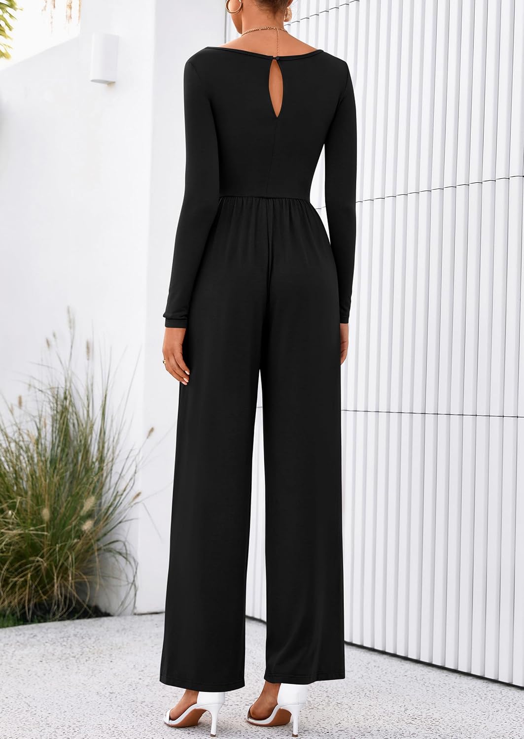 PRETTYGARDEN One Piece Jumpsuits for Women Dressy Casual Long Sleeve Crewneck Wide Leg Romper Overalls Fall Outfits 2025