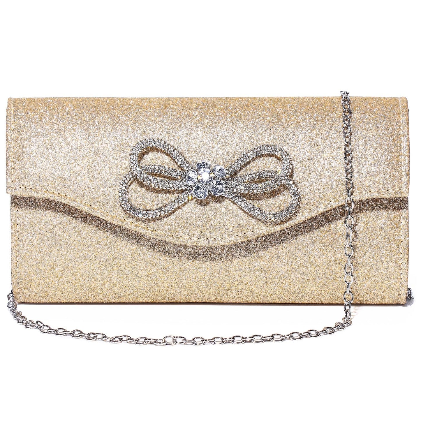 Gurina Evening Clutch Purses for Women Formal Party Clutch Bags Cocktail Prom Shoulder Handbags Shiny Crystal Bow Flap Purses