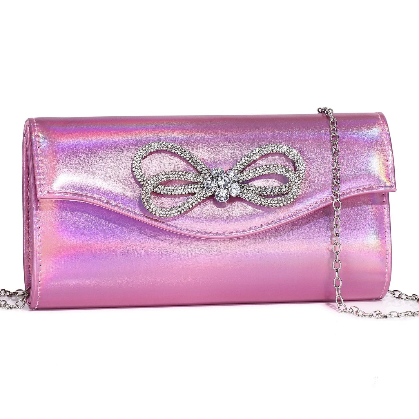 Gurina Evening Clutch Purses for Women Formal Party Clutch Bags Cocktail Prom Shoulder Handbags Shiny Crystal Bow Flap Purses