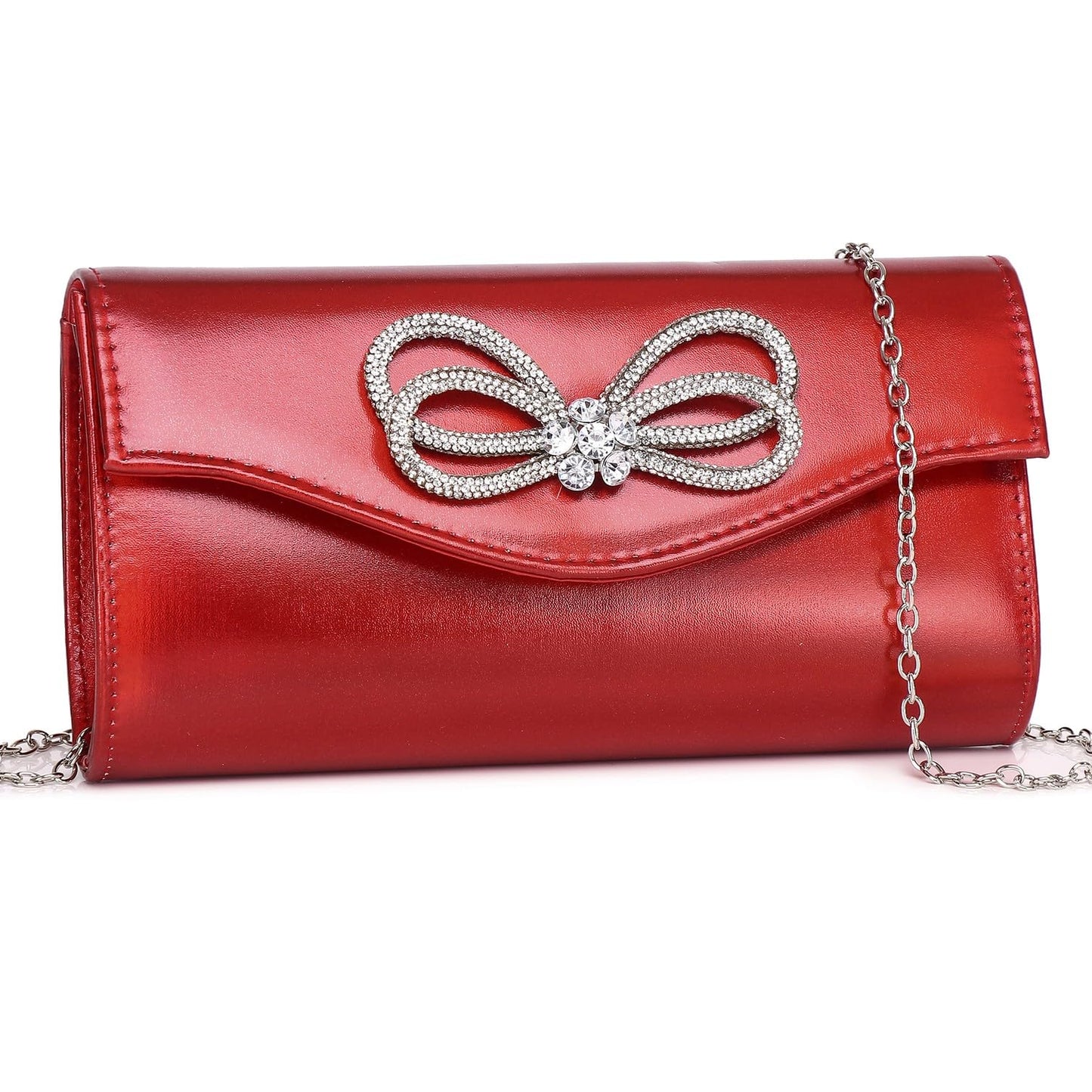 Gurina Evening Clutch Purses for Women Formal Party Clutch Bags Cocktail Prom Shoulder Handbags Shiny Crystal Bow Flap Purses