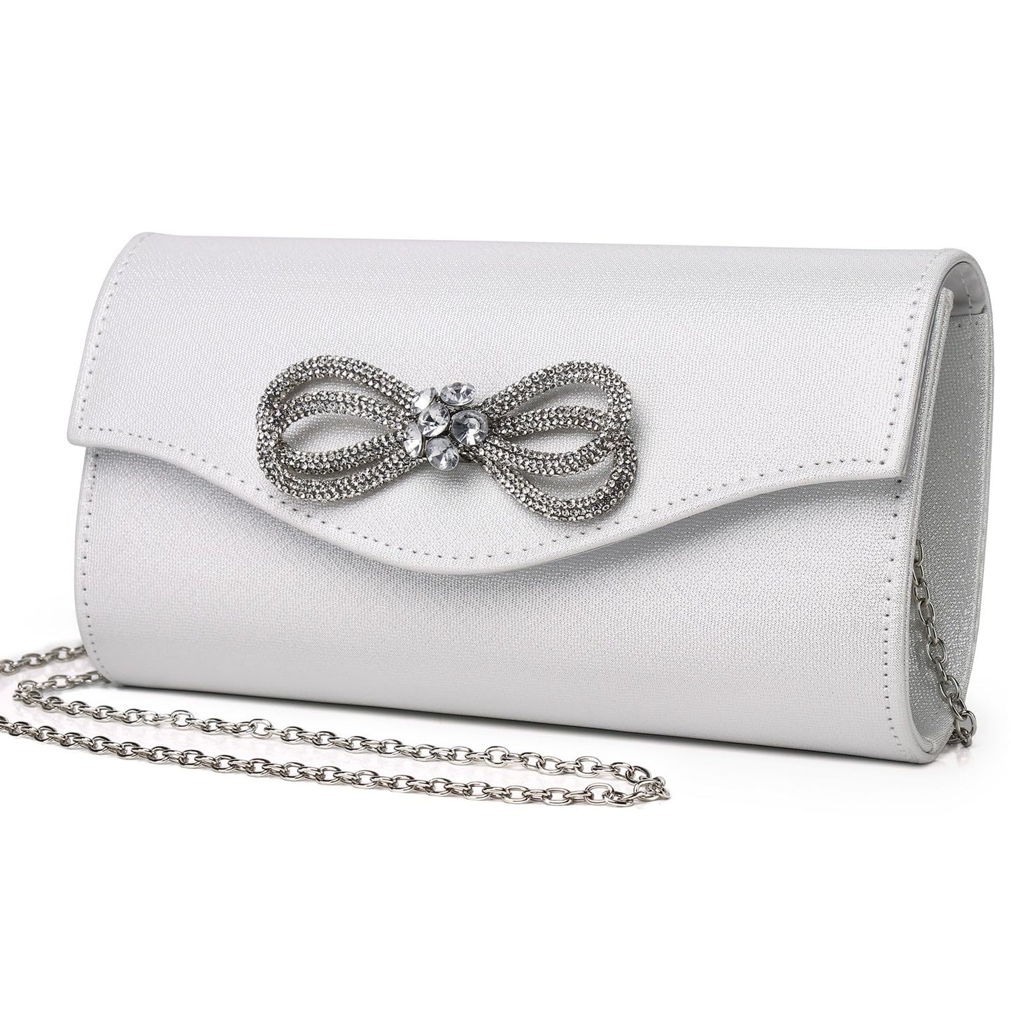 Gurina Evening Clutch Purses for Women Formal Party Clutch Bags Cocktail Prom Shoulder Handbags Shiny Crystal Bow Flap Purses