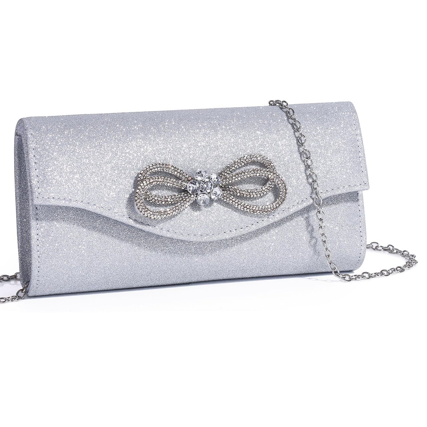 Gurina Evening Clutch Purses for Women Formal Party Clutch Bags Cocktail Prom Shoulder Handbags Shiny Crystal Bow Flap Purses