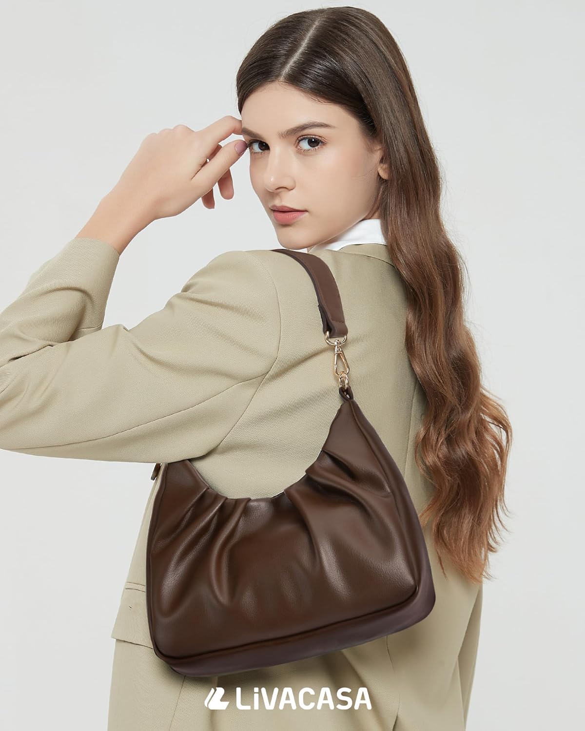 LIVACASA Shoulder Bags for Women, Cute Soft Small Clutch Purses,PU Leather Hobo Crossbody Tote Dumpling Bags with Pockets