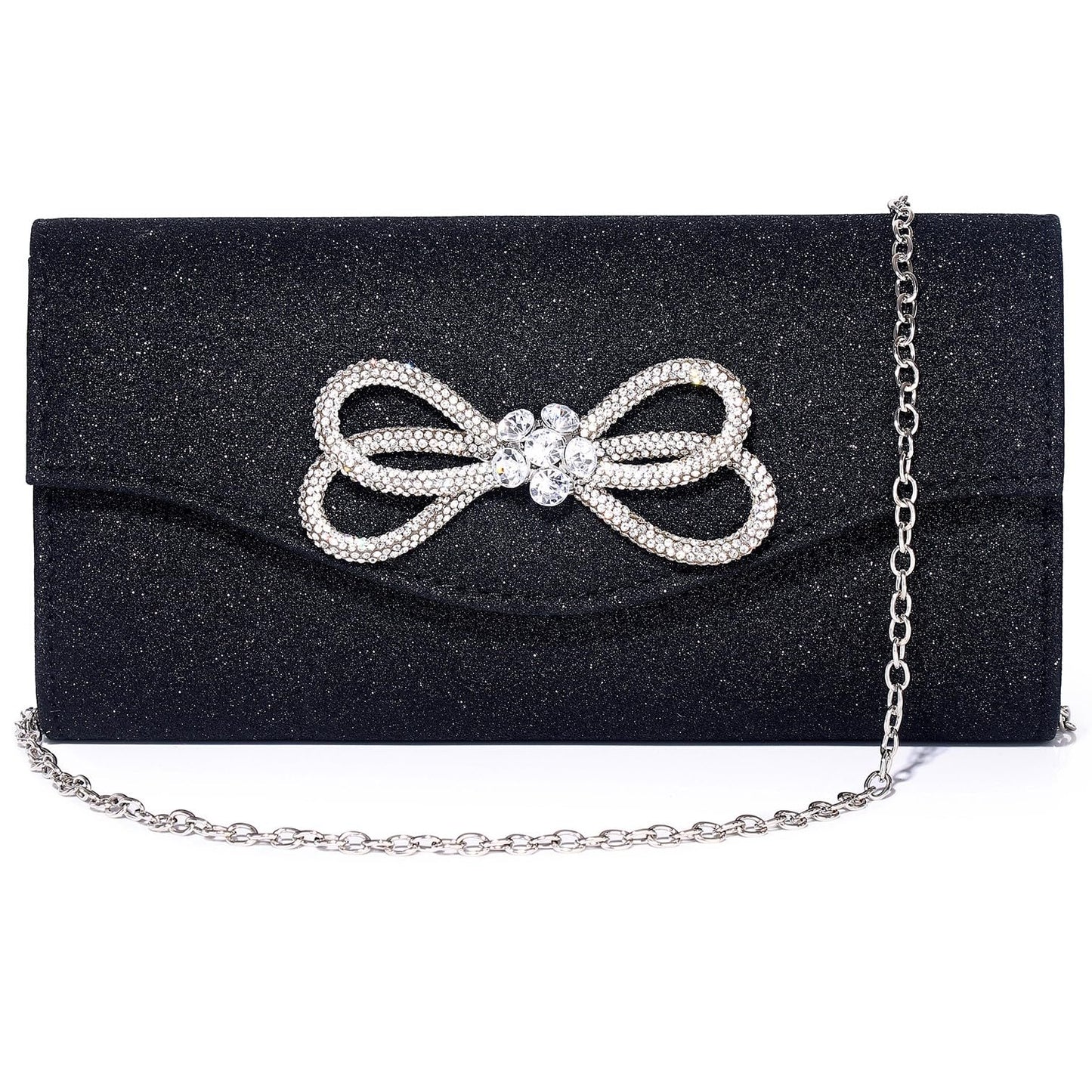 Gurina Evening Clutch Purses for Women Formal Party Clutch Bags Cocktail Prom Shoulder Handbags Shiny Crystal Bow Flap Purses