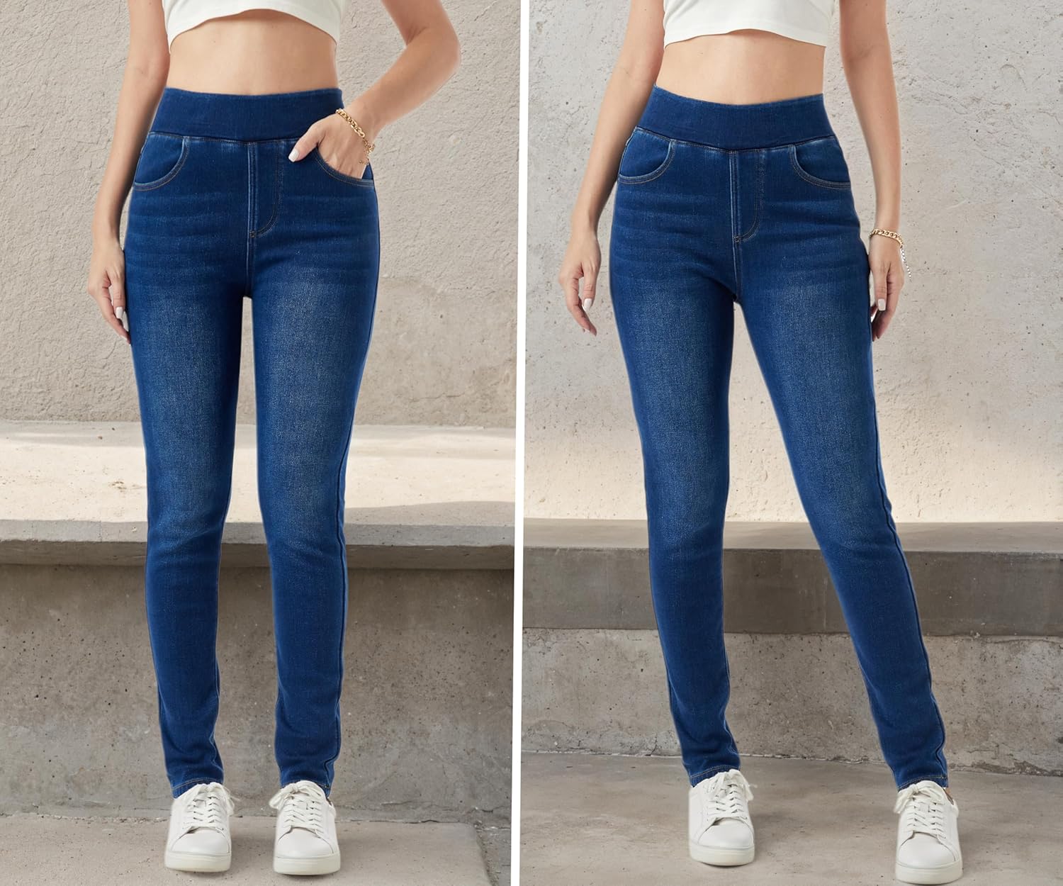 heipeiwa Women's Fleece Lined Jeans Winter Jeggings Thermal Flannel Lined Tummy Control High Waisted Pull on Skinny Jeans