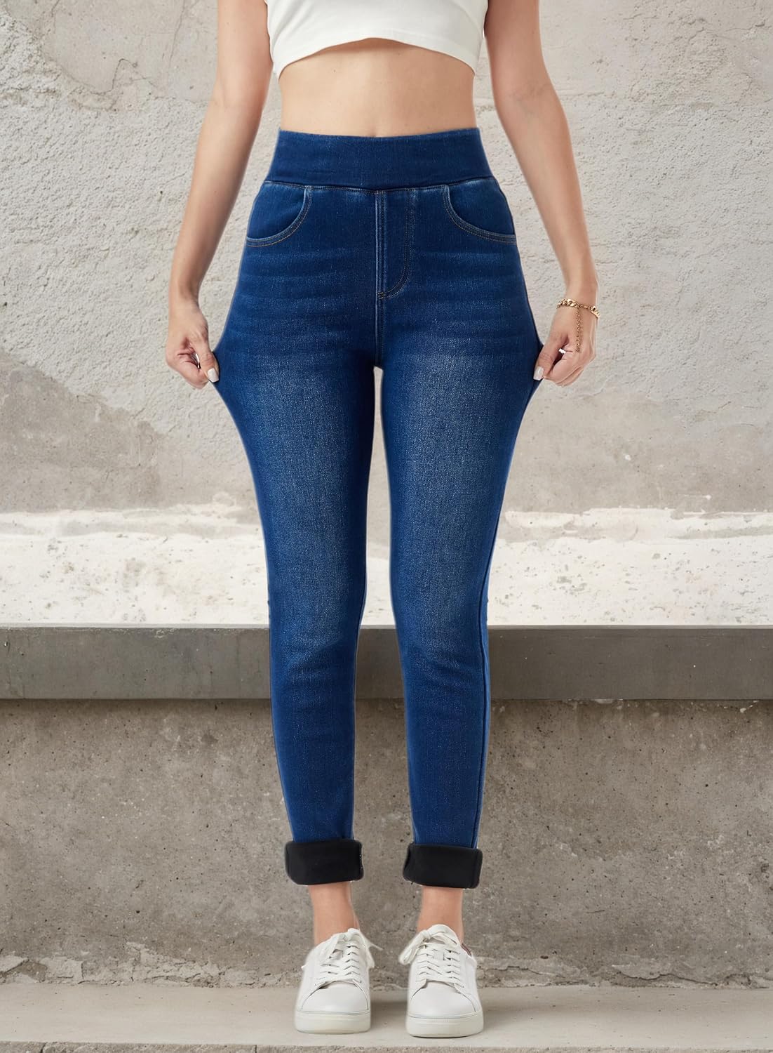 heipeiwa Women's Fleece Lined Jeans Winter Jeggings Thermal Flannel Lined Tummy Control High Waisted Pull on Skinny Jeans