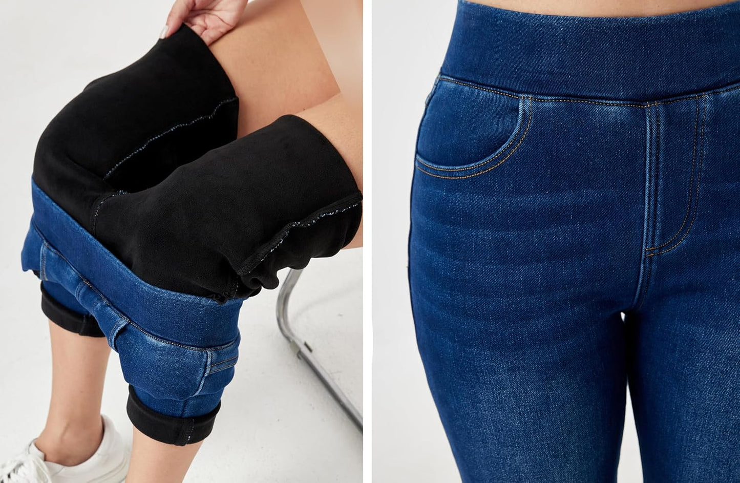 heipeiwa Women's Fleece Lined Jeans Winter Jeggings Thermal Flannel Lined Tummy Control High Waisted Pull on Skinny Jeans