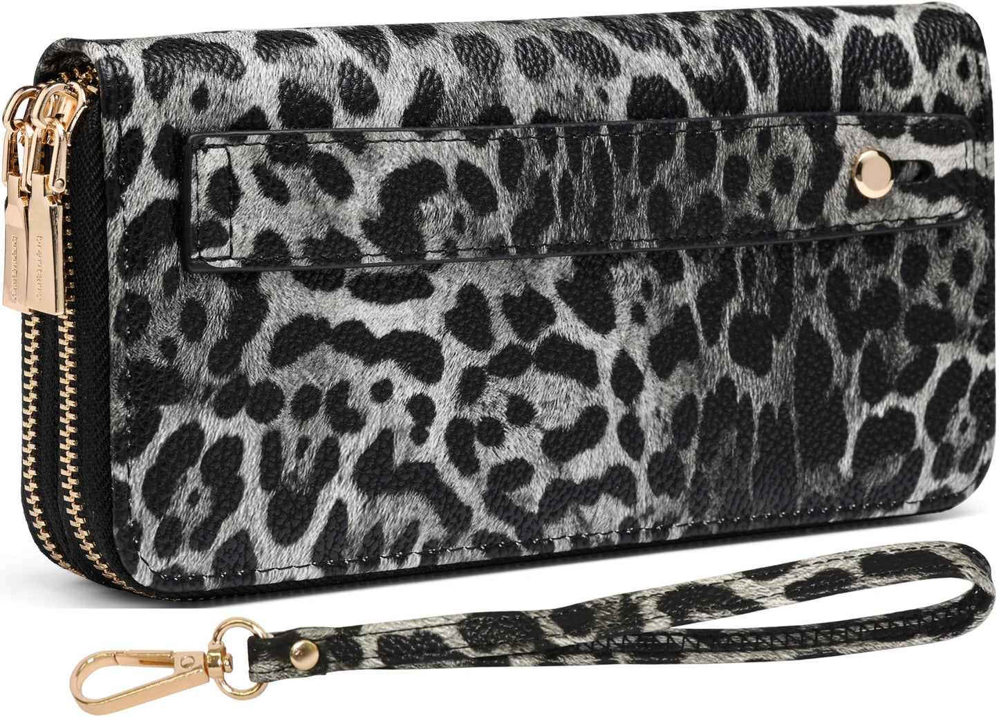B BRENTANO Vegan Leather Double Zipper Pocket Wallet with Grip Hand Strap (Chevron Embroidered Blush)