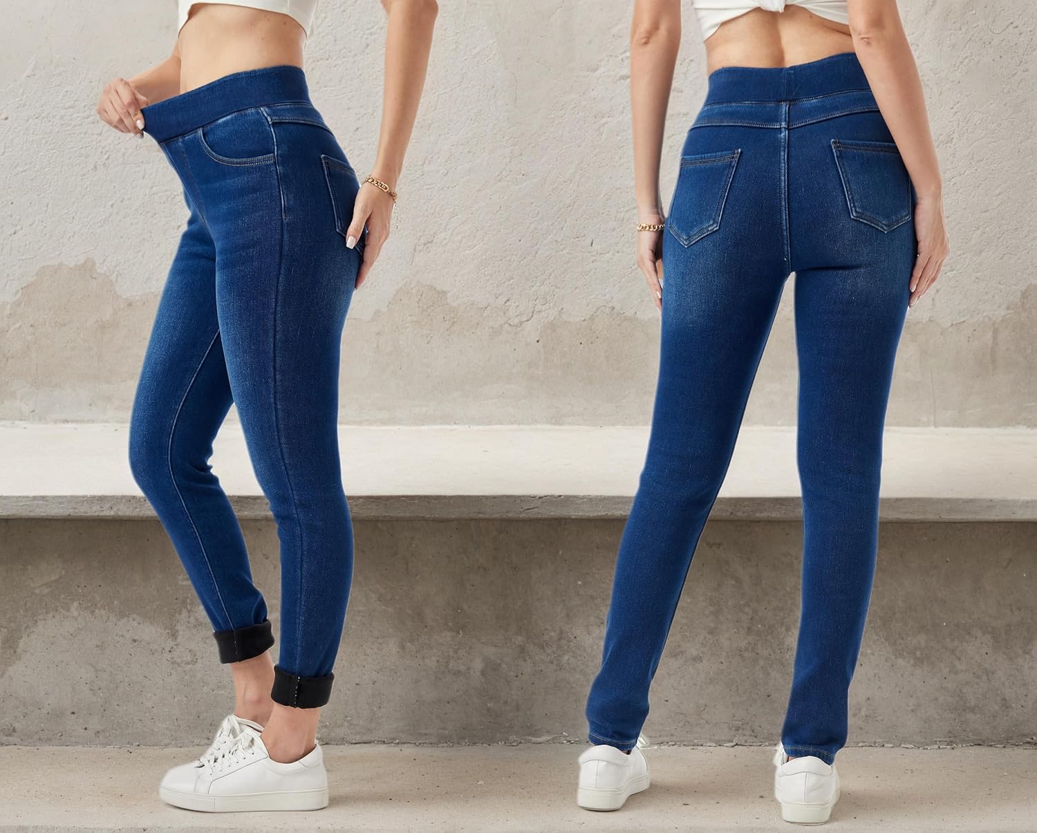 heipeiwa Women's Fleece Lined Jeans Winter Jeggings Thermal Flannel Lined Tummy Control High Waisted Pull on Skinny Jeans