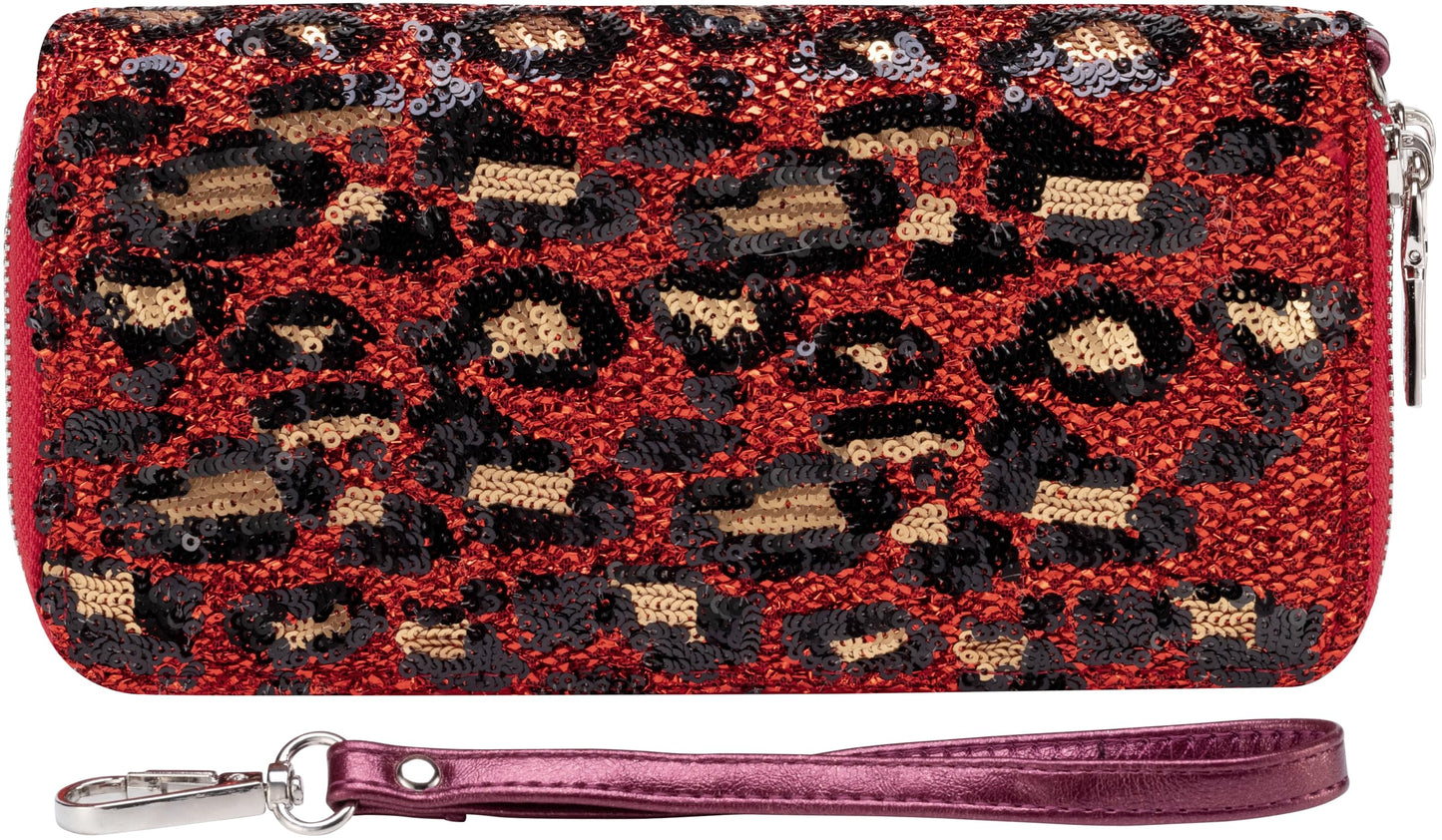 B BRENTANO Vegan Leather Double Zipper Pocket Wallet with Grip Hand Strap (Chevron Embroidered Blush)