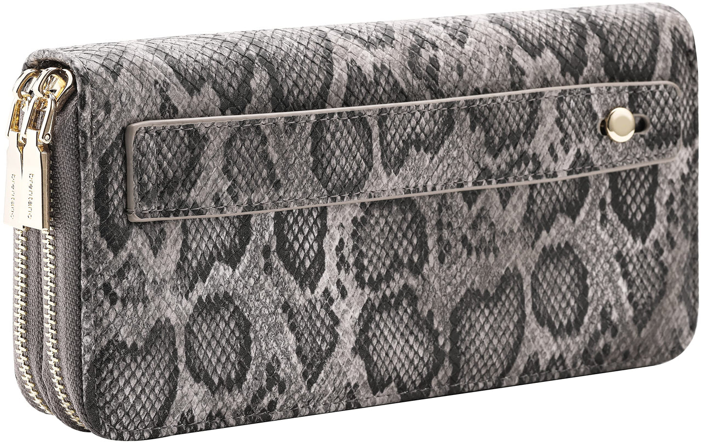 B BRENTANO Vegan Leather Double Zipper Pocket Wallet with Grip Hand Strap (Chevron Embroidered Blush)