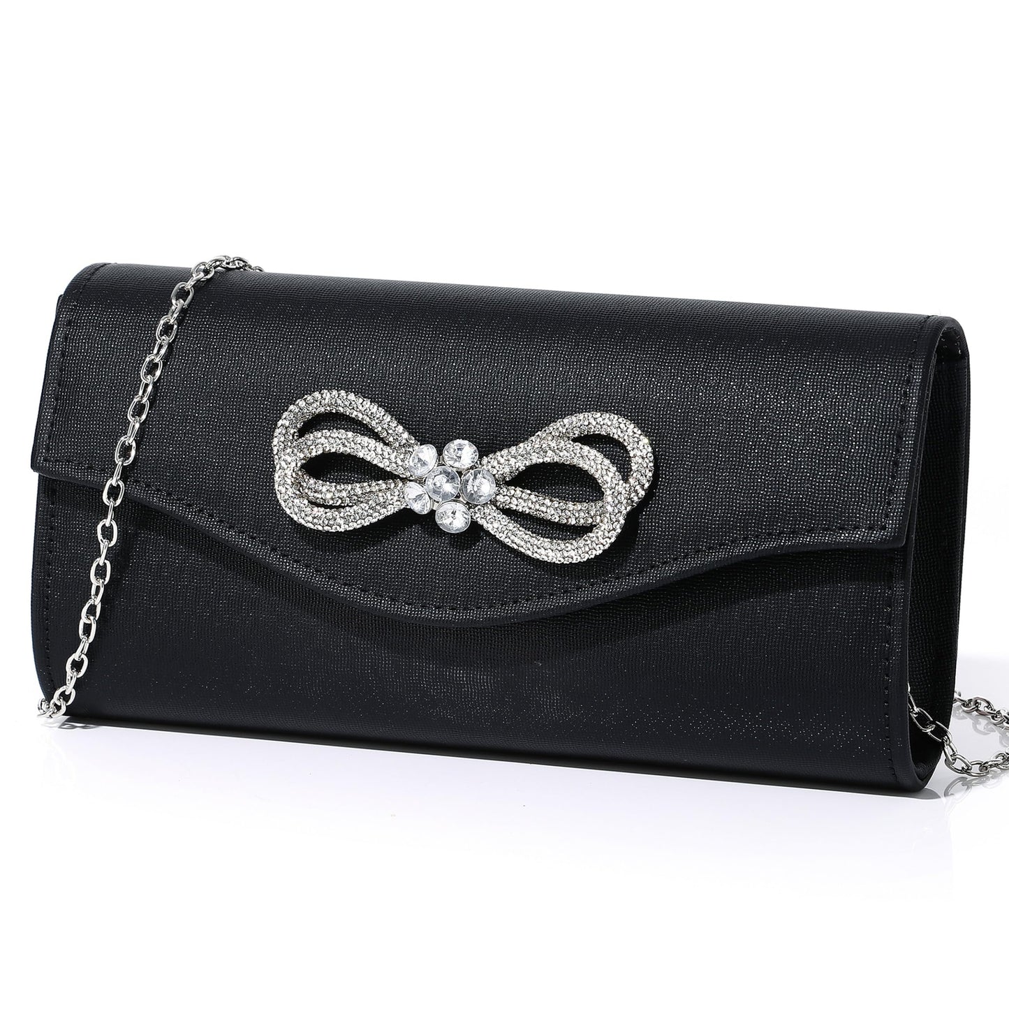 Gurina Evening Clutch Purses for Women Formal Party Clutch Bags Cocktail Prom Shoulder Handbags Shiny Crystal Bow Flap Purses