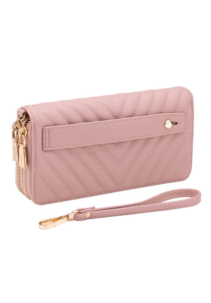 Leather Double Zipper Pocket Wallet with Grip Hand Strap