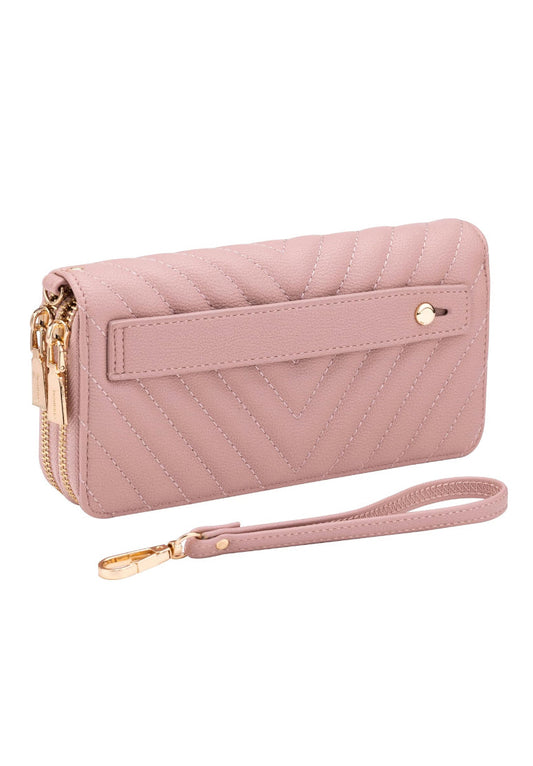 Leather Double Zipper Pocket Wallet with Grip Hand Strap