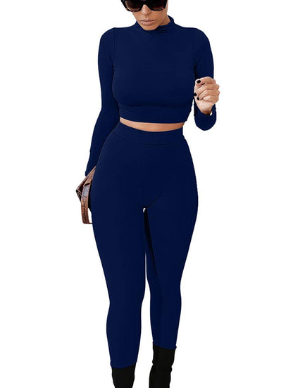 GOKATOSAU Women's Sexy 2 Piece Outfits Long Sleeve Crop Top Pants Set Club Jumpsuits