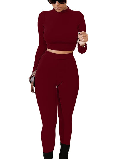 GOKATOSAU Women's Sexy 2 Piece Outfits Long Sleeve Crop Top Pants Set Club Jumpsuits