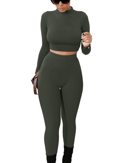 GOKATOSAU Women's Sexy 2 Piece Outfits Long Sleeve Crop Top Pants Set Club Jumpsuits
