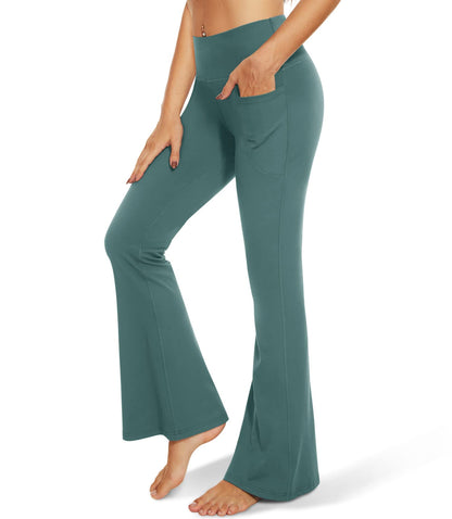 TNNZEET Black Flare Leggings for Women, Crossover Yoga Pants with Pockets Bootcut Flared Leggings
