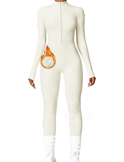 AEEZO Womens Long Sleeve Workout Jumpsuit Zip Up Yoga Rompers Sexy Tummy Control One Piece Bodycon Bottom Pants